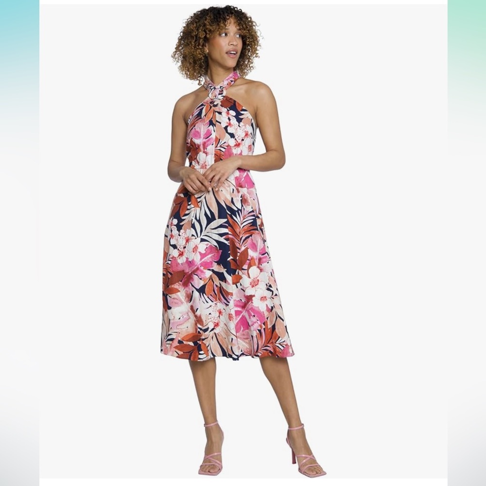 Maggy London Multicolor Floral Halter Midi Dress